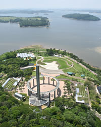 Guarapiranga (about 400 ha / 43,057,050 sq ft), the sacred grounds located in the suburbs of Sao Paulo, Brazil. More than 50,000 members visit the Holy Sanctuary with the circular pillar during ceremonies.